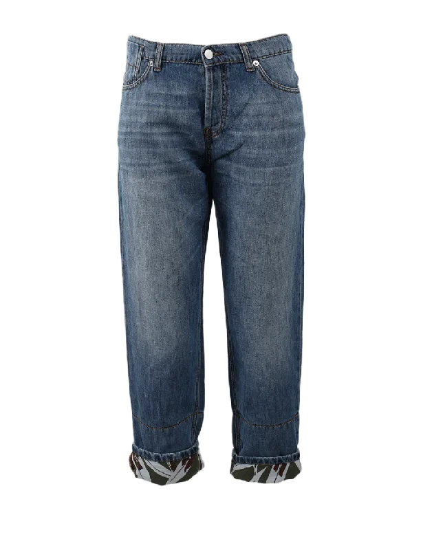 Best Bargains Printed Cuff Boyfriend Denim