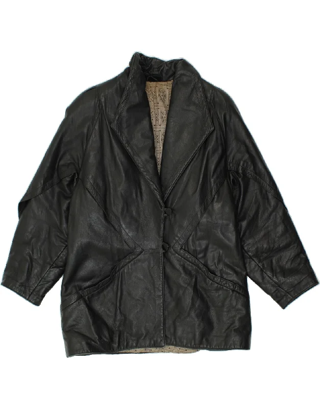 Special Savings VINTAGE Womens Pullover Leather Coat IT 46 Large Black Leather