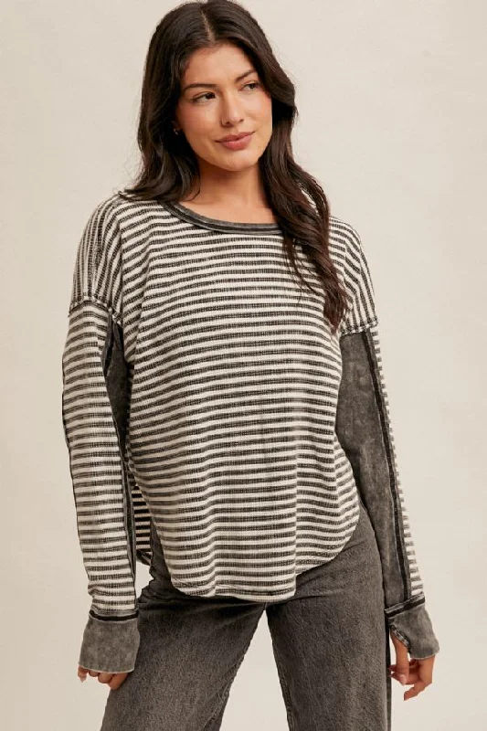 Discount Deals Snow Wash Stripe Pattern Top