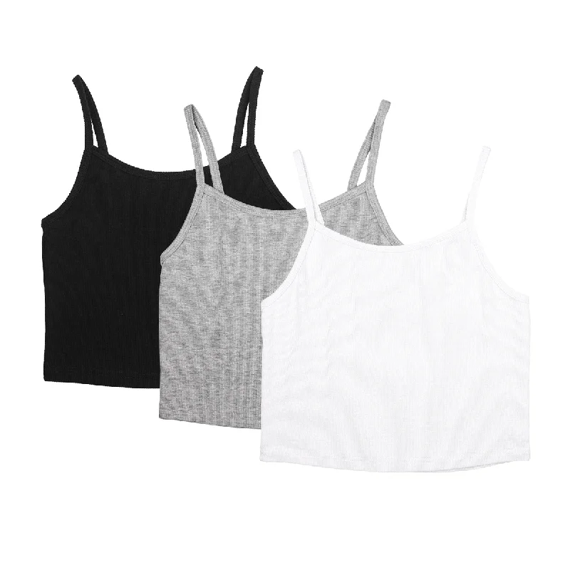 Online Exclusive icyzone Spaghetti Strap Tank Crop Top - Sleeveless Open Back Cotton Ribbed Knit Cami Shirts Women