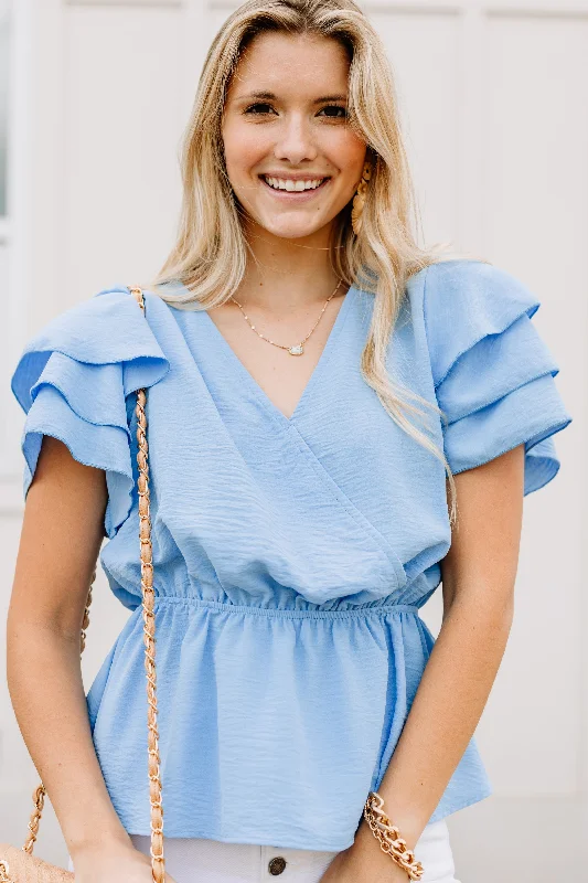 Limited Time Discount It's Just That Simple Sky Blue Ruffled Blouse