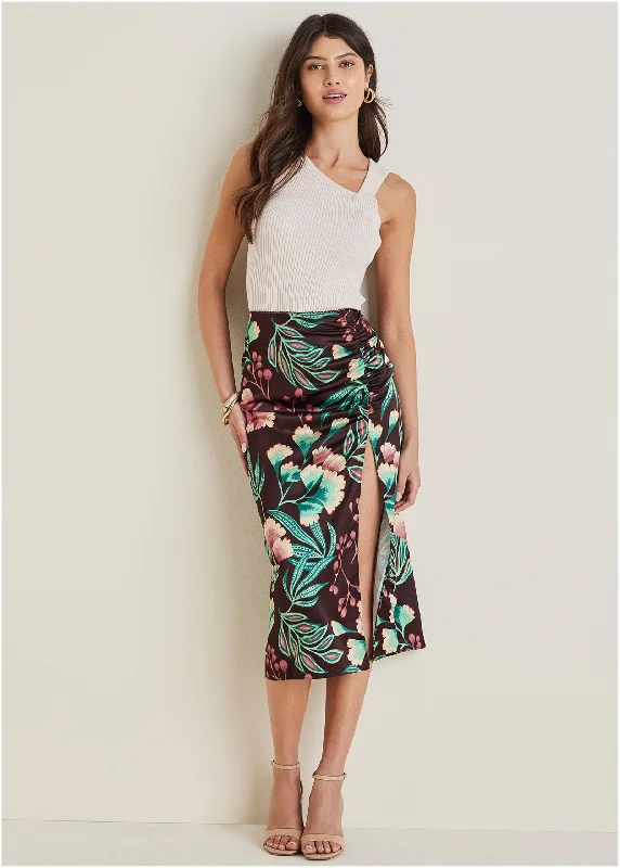 Weekend Deals That Thrill Ruched Detail Midi Skirt - Lake Botanical