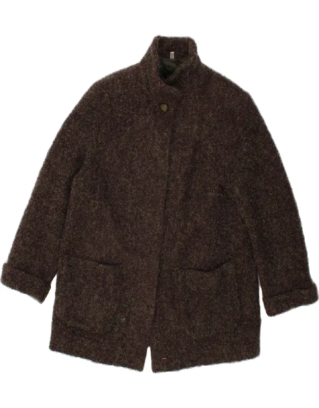 Shop Now VINTAGE Womens Overcoat UK 14 Large Maroon Colourblock Wool