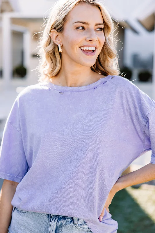 Instant Discount On The Move Lavender Purple Distressed Tee