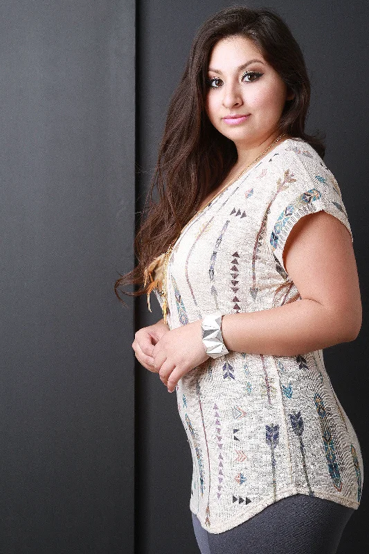 Special Promotion Loose Knit Tribal Print Necklace Top