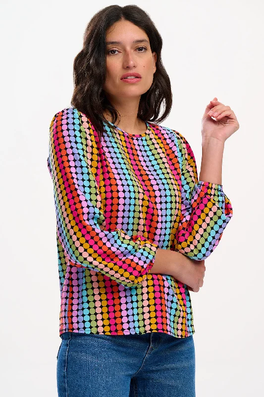 Limited Stock Elaina Blouse - Black, Rainbow Circles