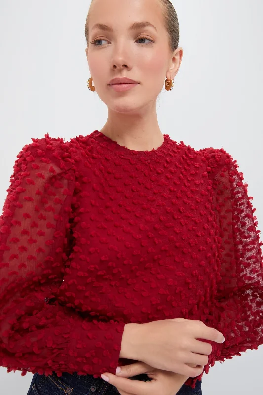Deal Frenzy Red Textured Long Sleeve Harriet Blouse