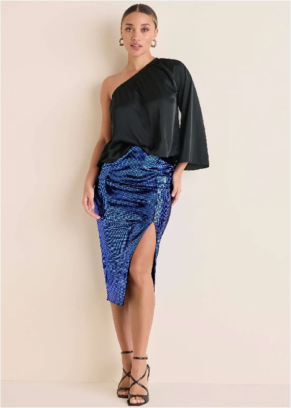 Low Cost Sequin Midi Skirt - Blue & Black