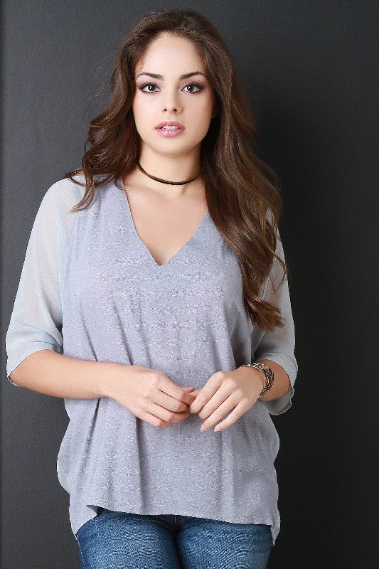 Factory Direct Sale Semi-Sheer Deep V-Neck Half Sleeve Top