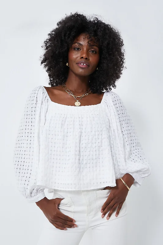 Weekend Steals Await White Textured Bonnie Blouse