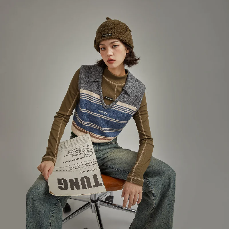 Take Action Open Color Striped Knit Vest
