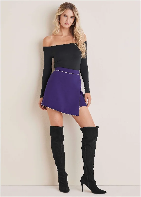Amazing Deals Rhinestone Scuba Mini Skort - Violet Indigo