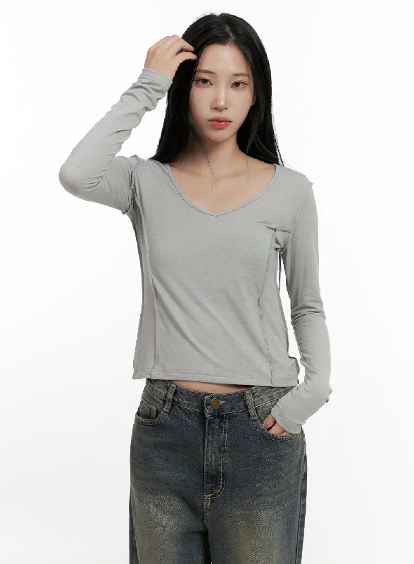 Unbeatable Prices Stitched V-Neck Long Sleeve Top CN407