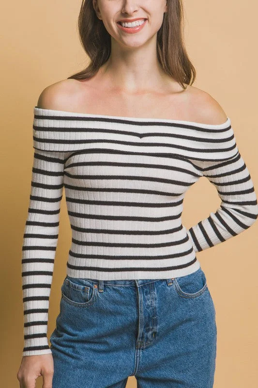 Weekend Shopping Extravaganza Freya Striped Bardot Long Sleeve T-Shirt
