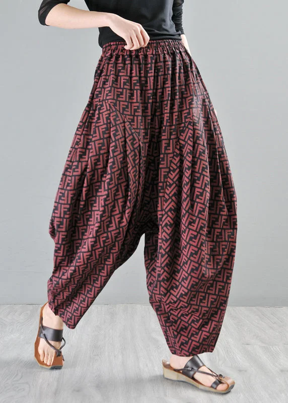 Deal Zone Casual Red Pockets Cotton Wide Leg Pants Summer