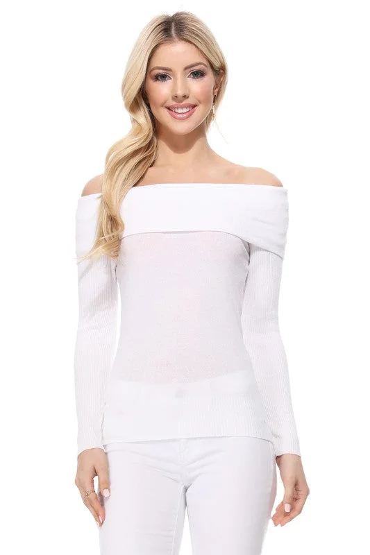 Weekend Offers That Impress Soft Rayon & Stretch Off Shoulder Sweater Knit Top