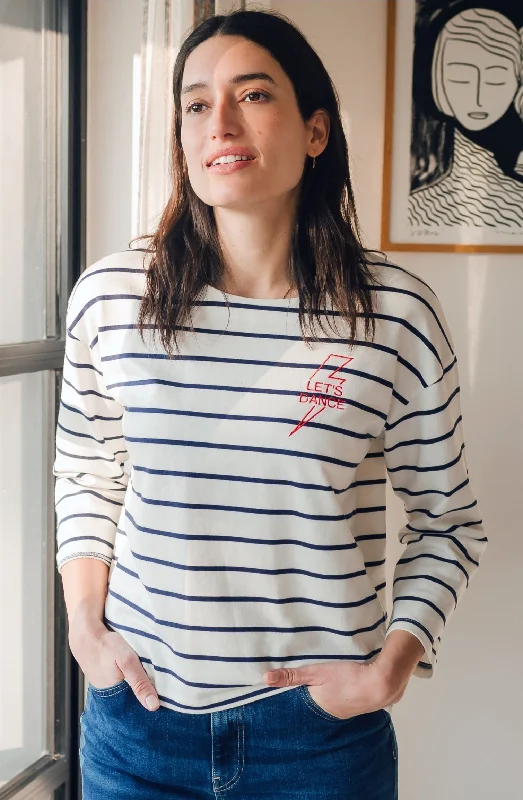 Weekend Special Billie Breton Top - Off White/Navy, Let's Dance