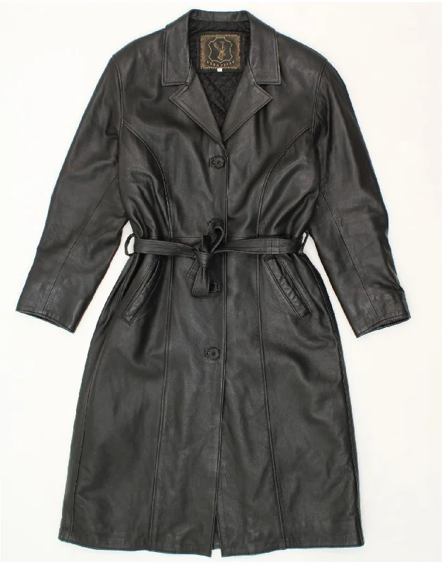 Final Sale VINTAGE Womens Leather Coat UK 14 Medium Black Leather