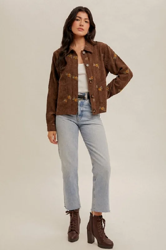 Unmissable Offer Embroidered Corduroy Button Down Jacket