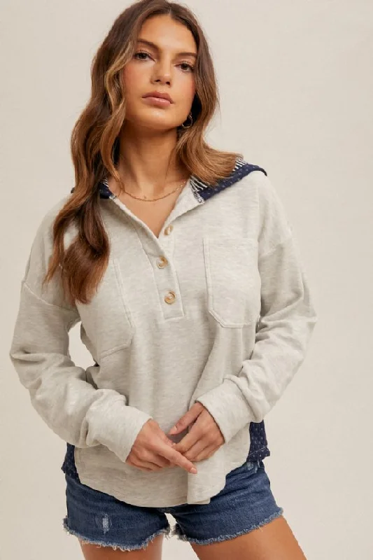 The Best Prices Contrast Jacquard Brushed Jersey Hooded Pullover