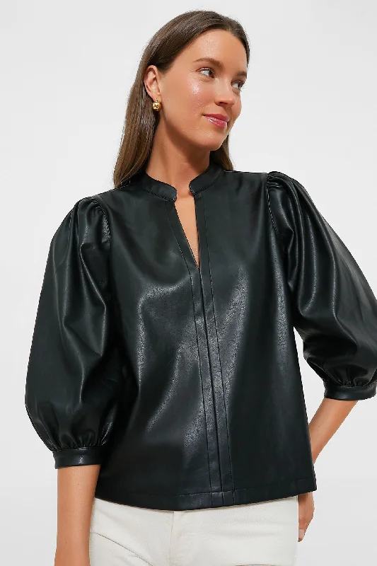 Quick Deals Black Leather Verona Blouse