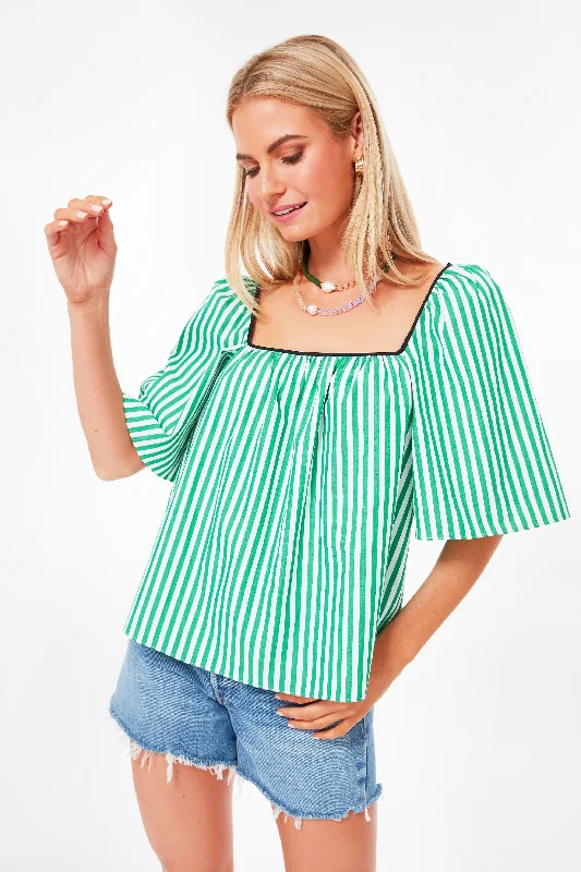 Savings Soar This Weekend Green Stripe Celia Top