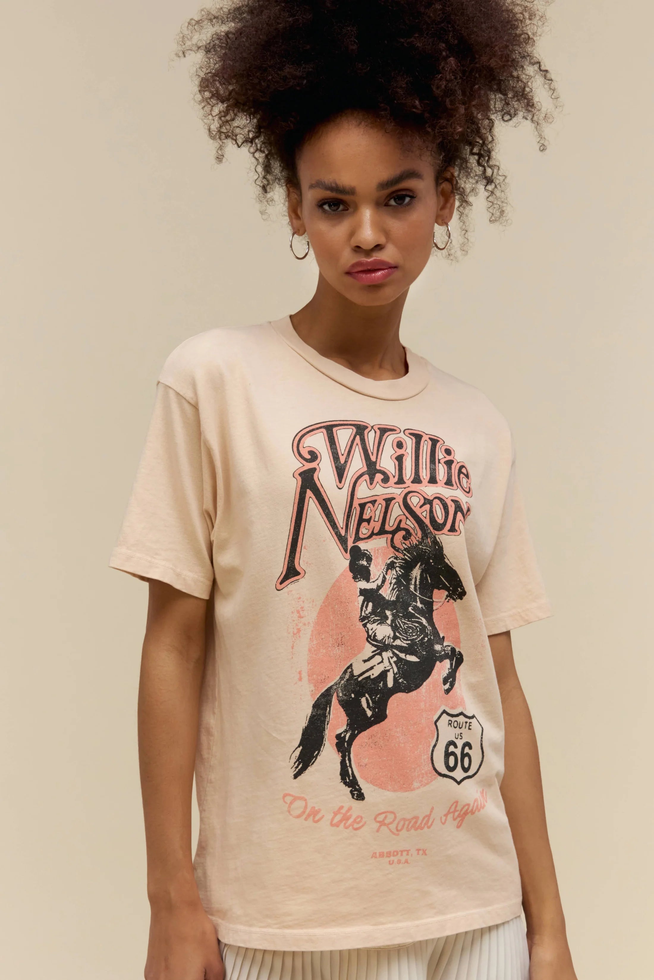 Hurry In The Willie Nelson Route 66 Weekend Tee by Daydreamer - Sand