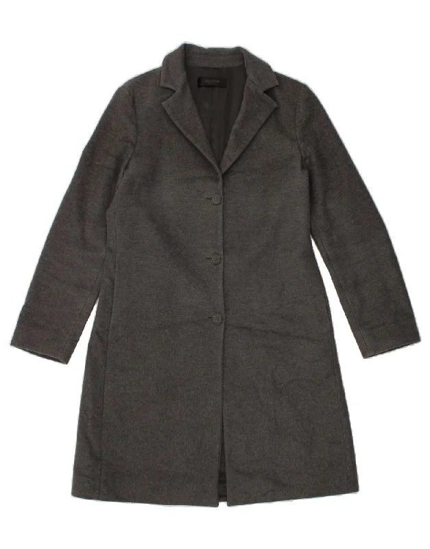 Weekend Discounts to Enjoy CALVIN KLEIN Womens Overcoat US 8 Medium Grey Wool