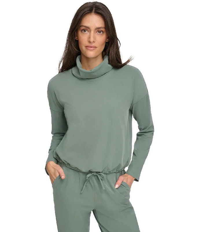 Now or Never Sueded Pique Cowl Neck Top With Drawstring