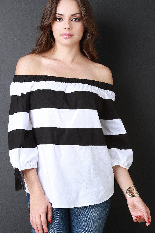 Today’s Deal Off The Shoulder Stripe Bow Cuff Blouse