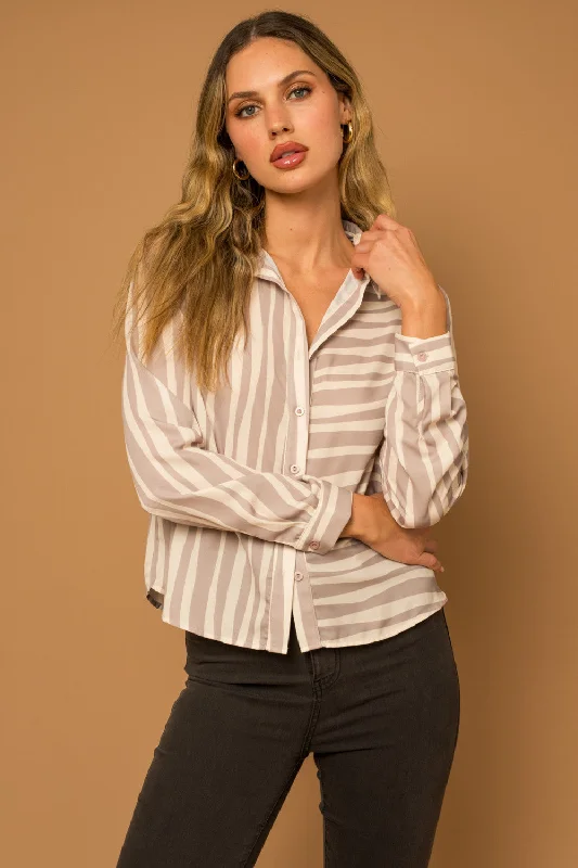 Special Savings Long Sleeve Abstract Taupe Button Down