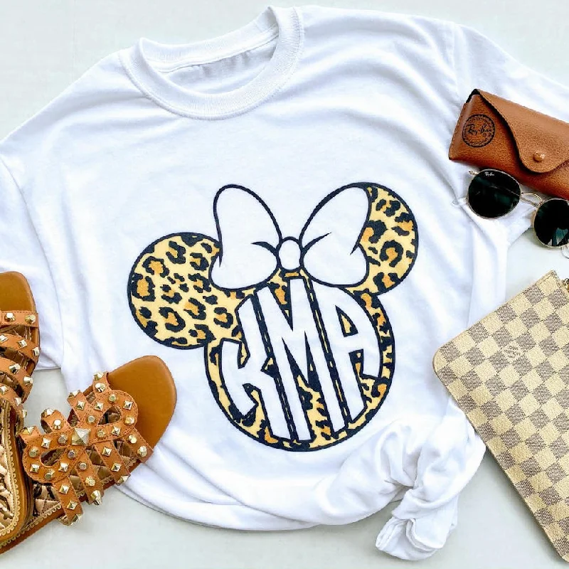 One-DAY Sale Monogrammed 'Leopard Minnie' Basic T-Shirt