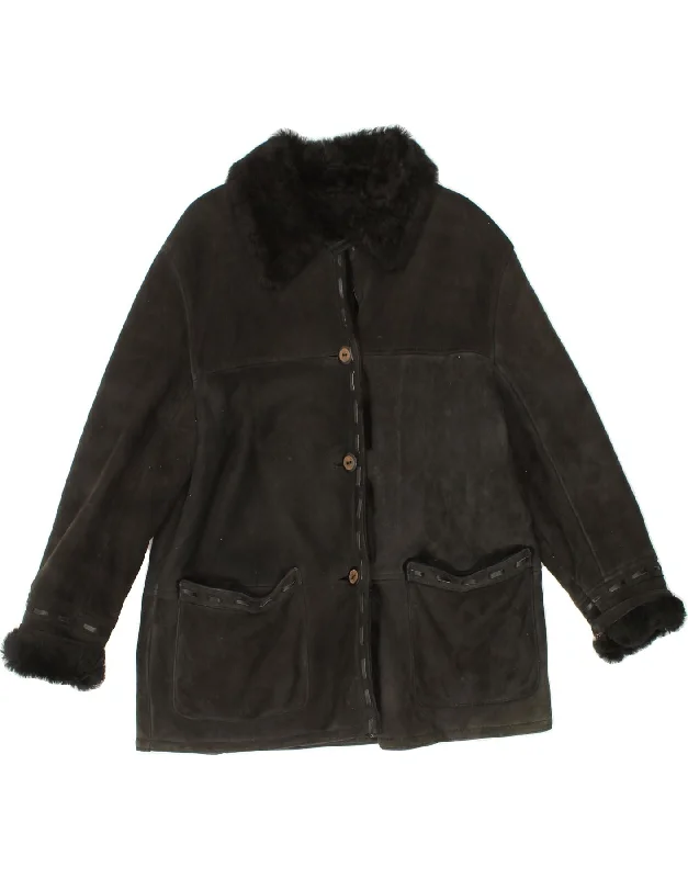 Time-Limited Offer VINTAGE Womens Shearling Jacket IT 44 Medium Black
