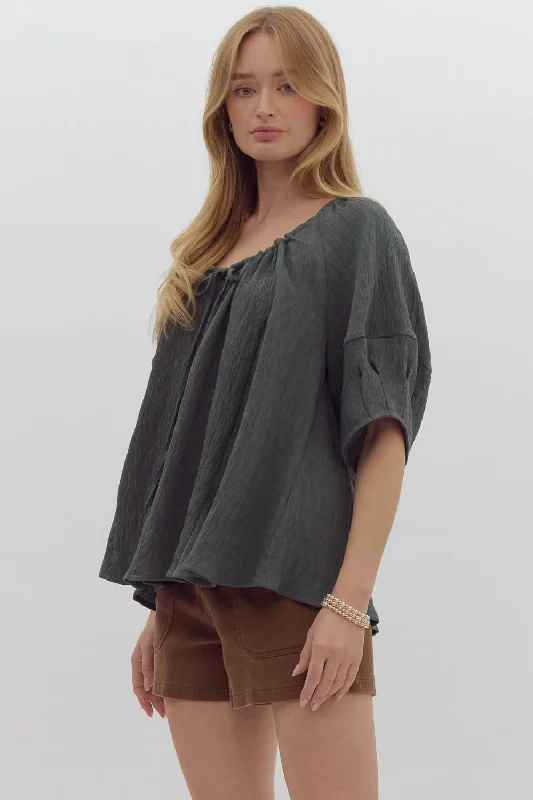 Weekend Offers That Delight Textured Short Sleeve Top