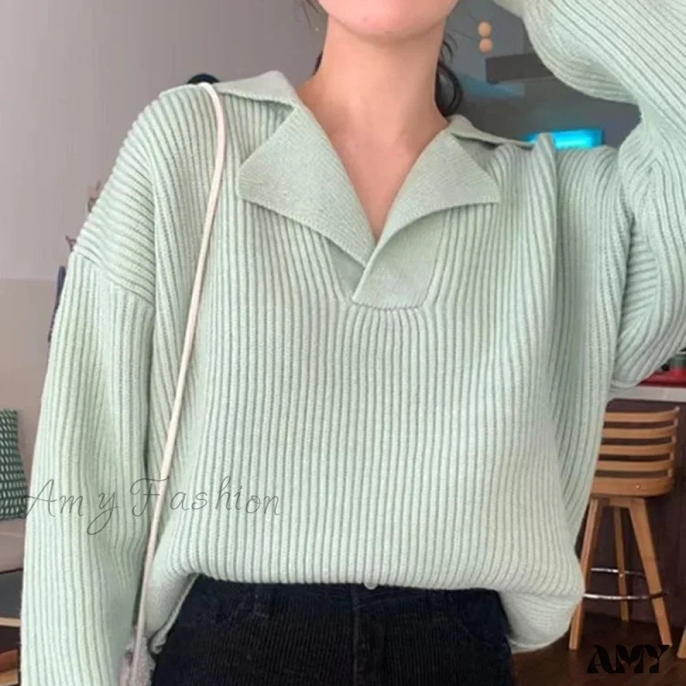 Don't Delay Korean Fashion Loose V Neck Long Sleeve All Match Warm Sweater