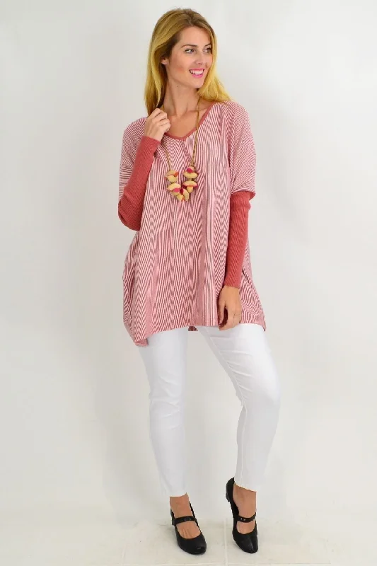 Closeout Deal Dark Salmon Ribbed Cuff Tunic Top