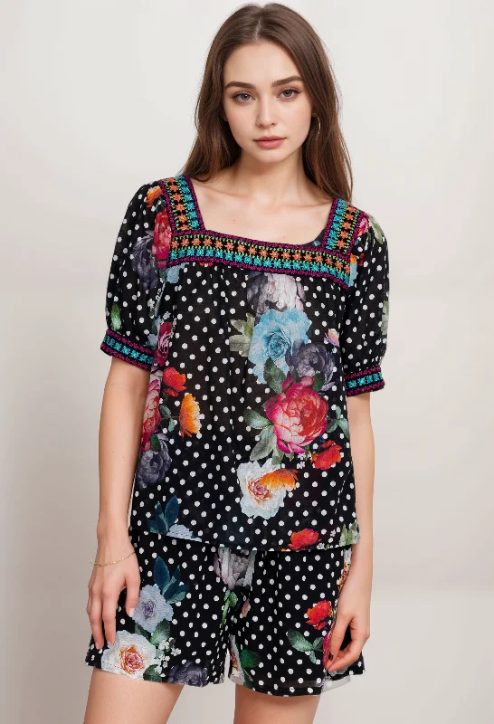 Instant Discount Johnny Was Workshop Polkalona Square Neck Park Blouse W18523 Boho Chic
