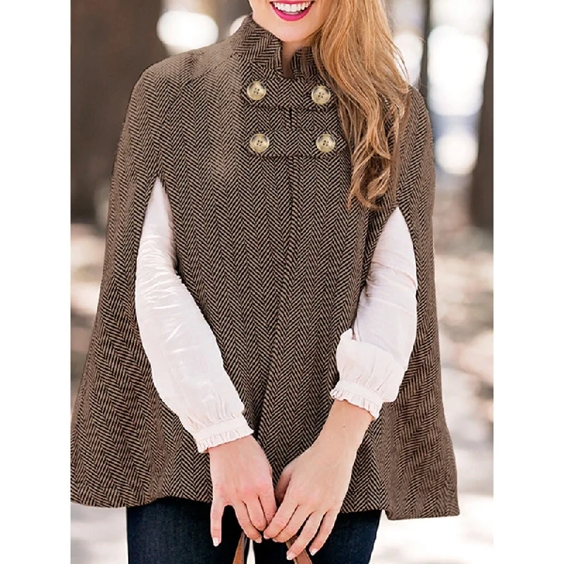 Special Savings Women's Loose-fitting Stand-collar Beltless Cotton Plaid Cloak Jacket