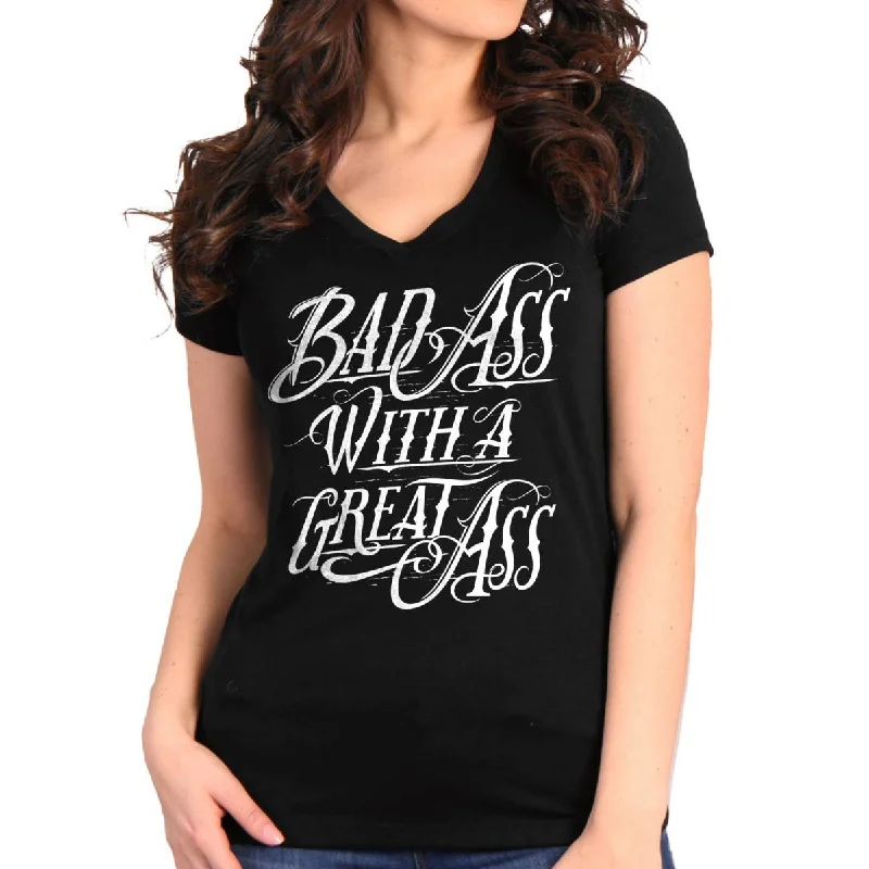 Buy Today Hot Leathers GLC1589 Ladies Black Badass with A Great Ass V Burnout T-Shirt Buy Today Hot Leathers GLC1589 Ladies Black Badass with A Great Ass V Burnout T-Shirt