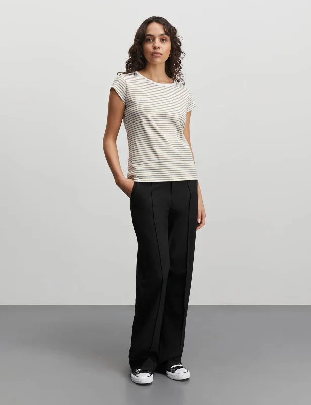 Daily Specials Organic Jersey Stripe Teasy Tee FAV, Brilliant White/Martini Olive