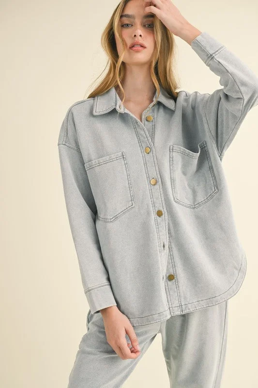 Factory Direct Sale Denim Blue Washed Shacket