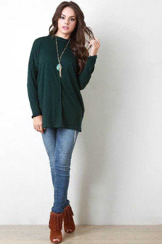 Year-End Sale Soft Knit Mock Neck Long Sleeve Baggy Sweater