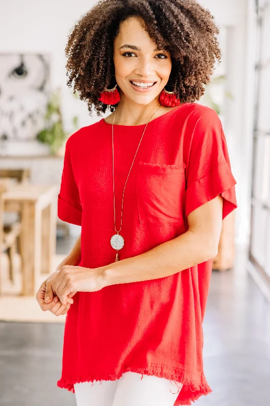 Reduced Prices One More Time Red Linen Top