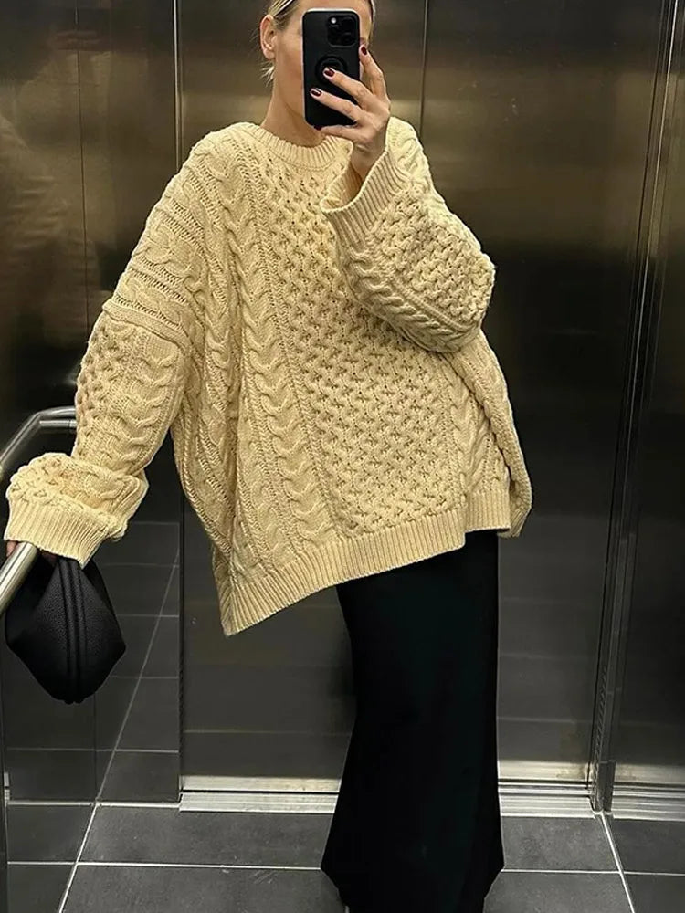 Warehouse Sale New Elegant Solid Color Round Neck Loose Women's Casual Long Sleeves Knitted Sweater