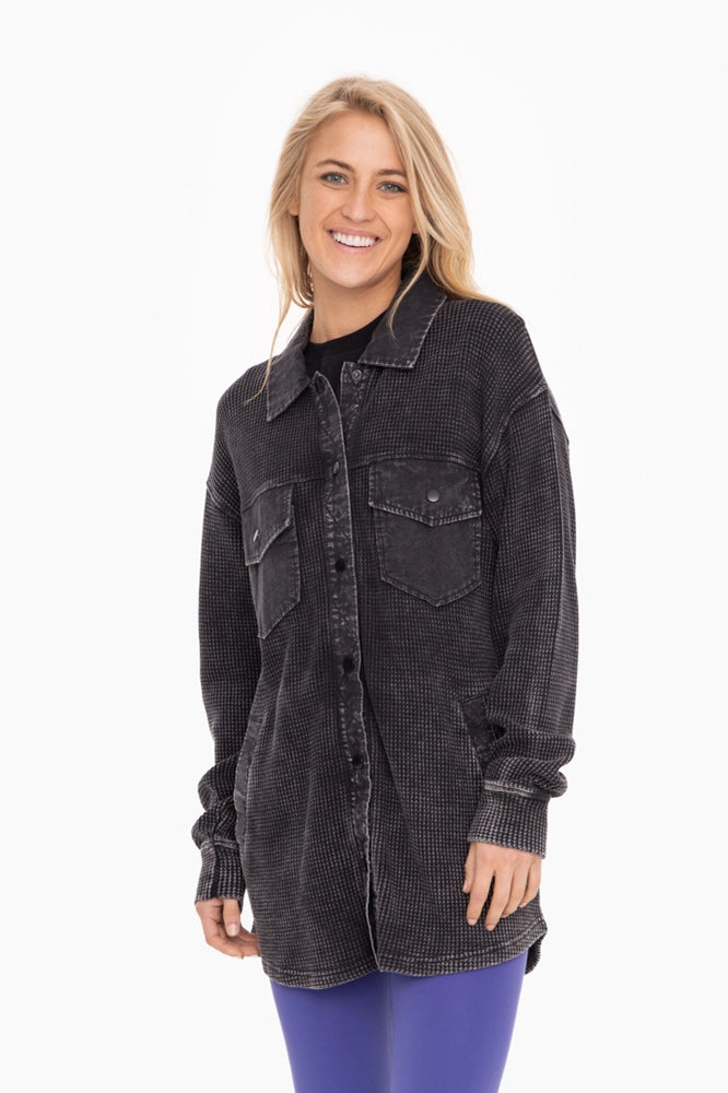 Exclusive Savings Waffle Knit Mineral-Washed Button Down Jacket