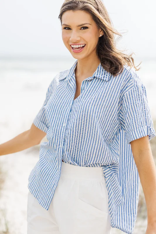 Friends and Family Sale In Your Heart Blue Striped Button Down Blouse