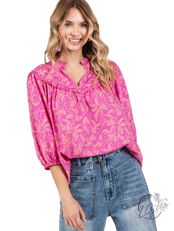 Take Action Pink Wave Ruffle Blouse