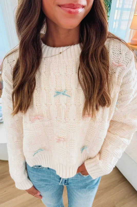 Deal Mania Love Affair Bow Sweater - Cream