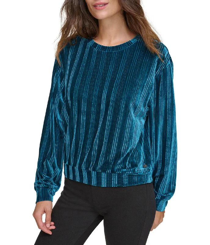 Mega Sale Ribbed Velvet Round Neck Long Sleeve Top