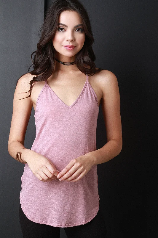 Quick Sale Round Hem V-Neck Racer Back Top
